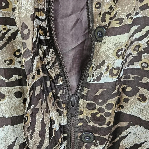 Vintage Women Stunt Sports Brown Bomber Jacket Size Medium 100% Silk Leopard - Picture 7 of 10